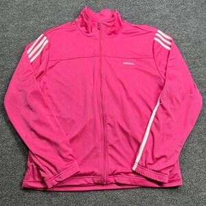 Adidas Track Jacket Womens L Pink Full Zip 3 Stripe Athletic